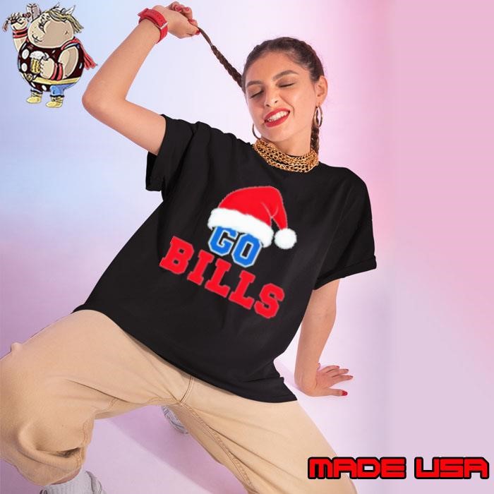 Buffalo Christmas Santa hat go football Ladies tee