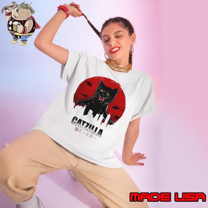Catzilla Cat Japanese Blood Moon Ladies tee