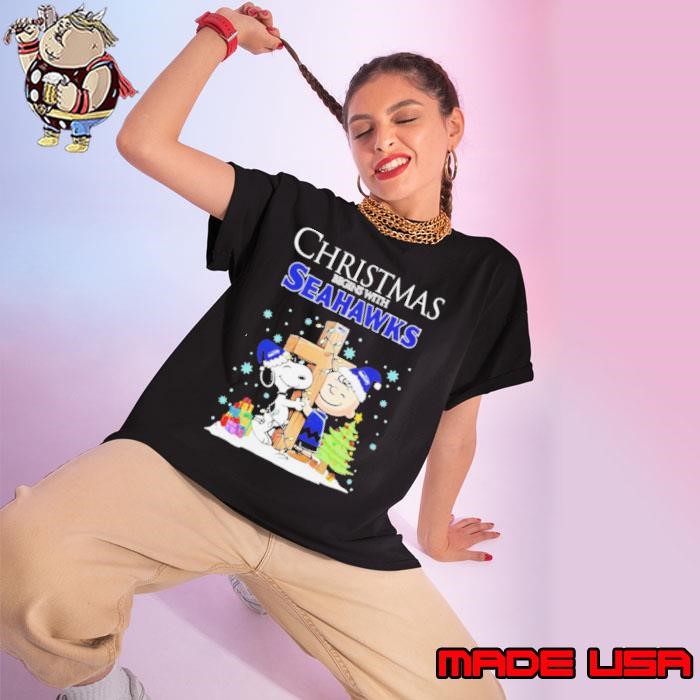 Christmas begins with Snoopy Seattle Seahawks God bless Ladies tee
