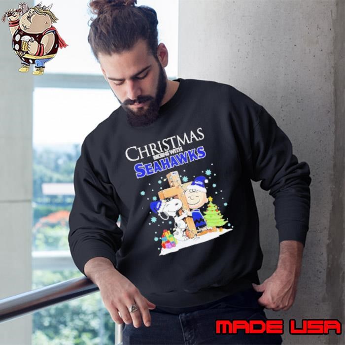 Christmas begins with Snoopy Seattle Seahawks God bless Sweatshirt