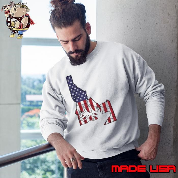 Cool Idaho State Elk Us Flag Funny Deer Animal Hunter Gift Pullover Sweatshirt