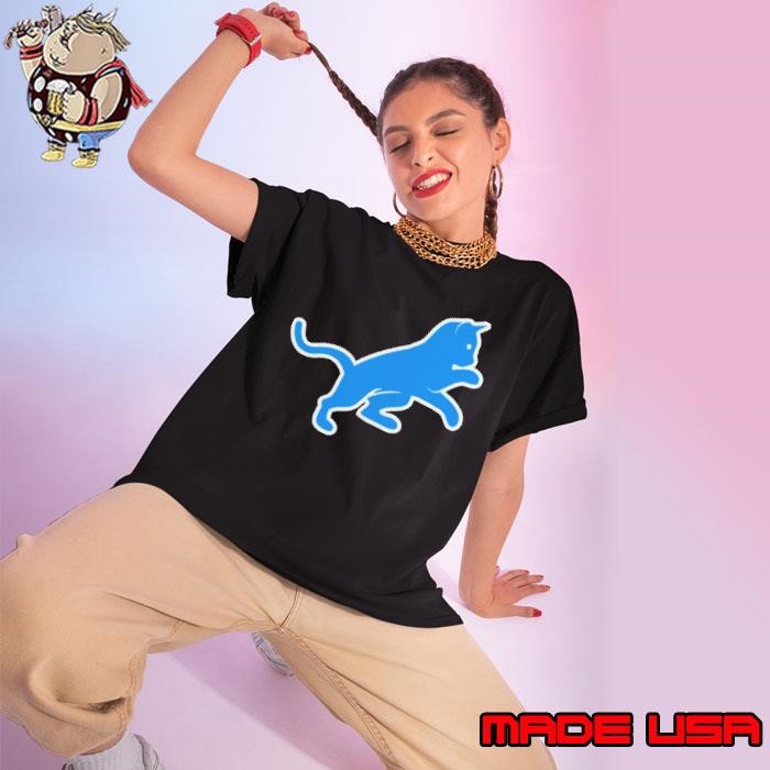 Detroit Cat mashup Detroit Lions logo Ladies tee