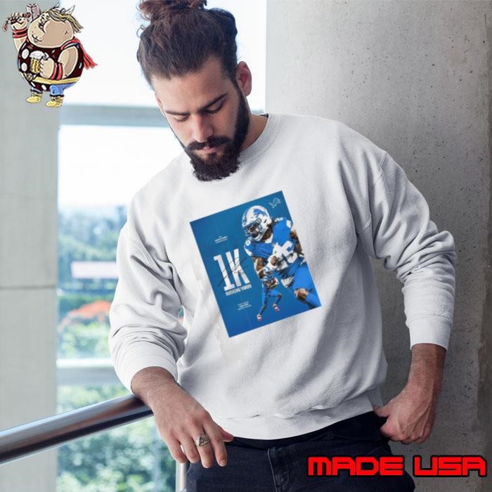 Detroit Lions Jahmyr Gibbs Running Back First Career 1K Rushing Yards Season Signature Poster Sweatshirt