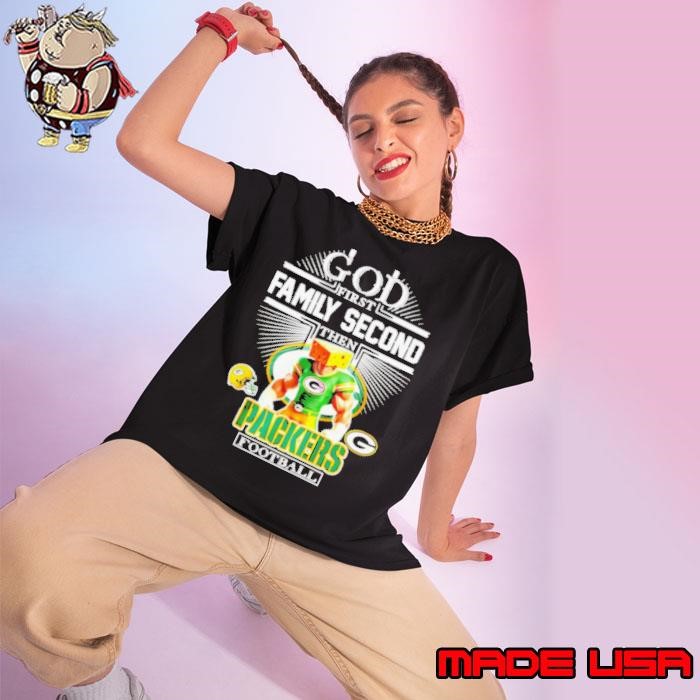 Green Bay Packers fan God first family second then Packers football mascot Ladies tee