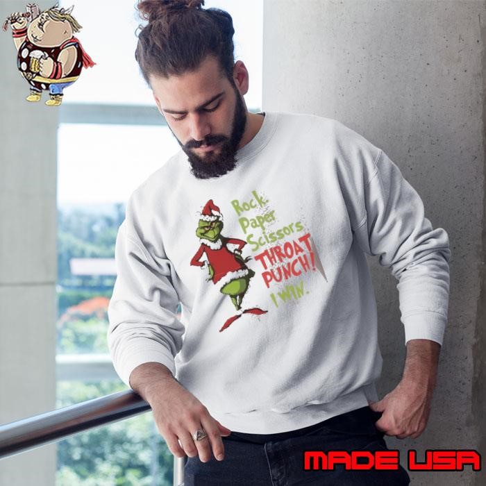 Grinch Christmas Rock Paper Scissor Throat Punch I Win Sweatshirt