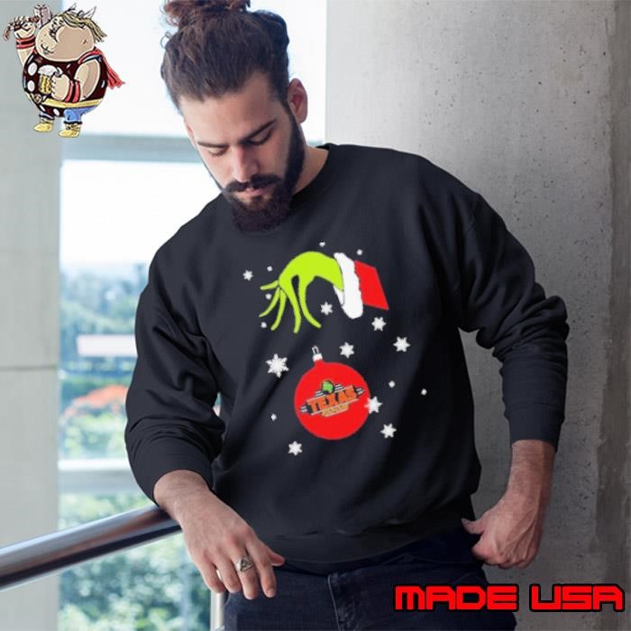 Grinch Hand holding 2024 Gift Ornament Texas Roadhouse Snowflake Christmas 2024 Gift Sweatshirt