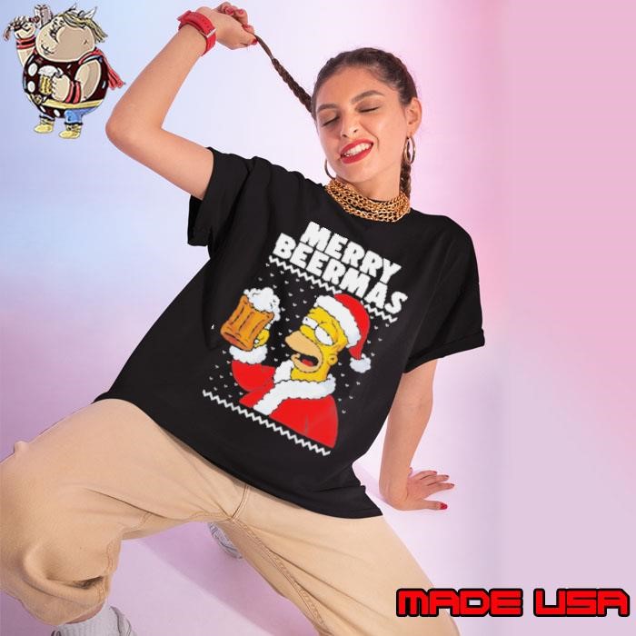 Homer Simpson Merry Beermas Christmas Drink Beer Ladies tee