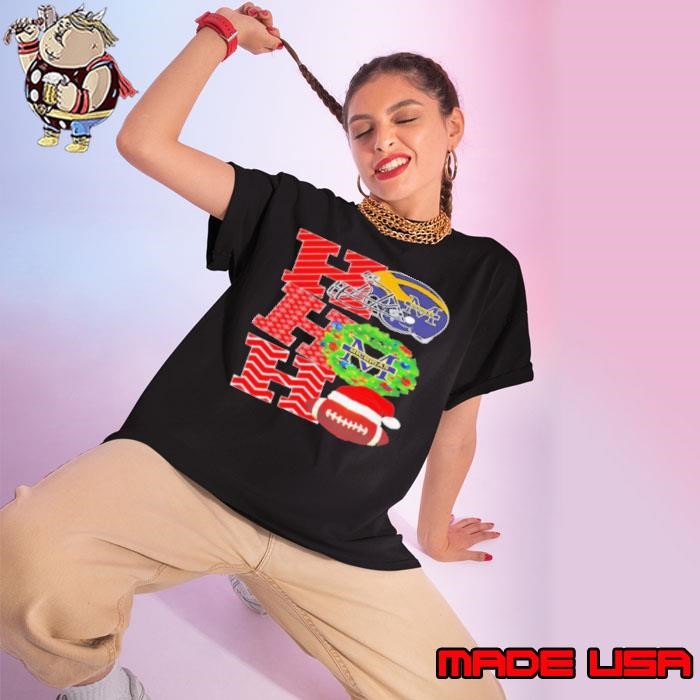 Michigan Wolverines Holiday Ho Ho Ho football Ladies tee