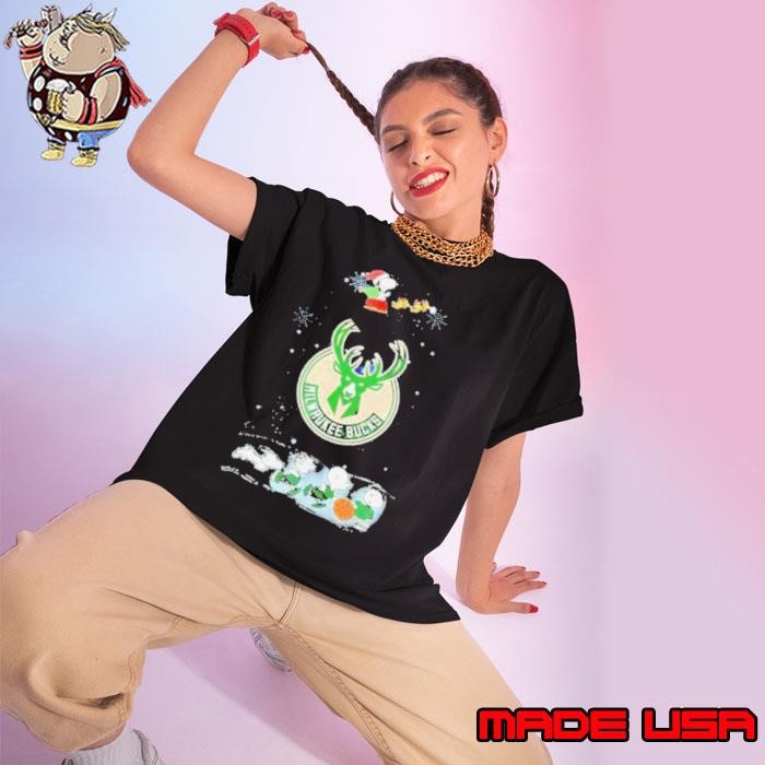 Milwaukee Bucks Snoopy Basketball Playtime Christmas Night Ladies tee
