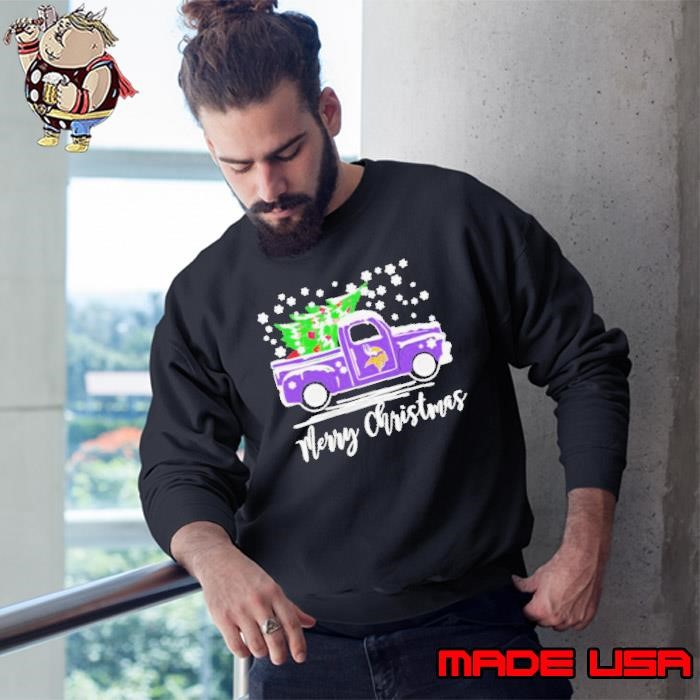 Minnesota Vikings Car Carrying Christmas Tree Merry Christmas Sweatshirt