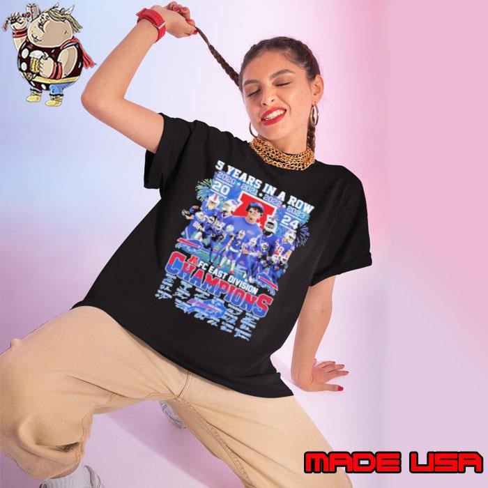 NFL 5 Year In A Row Buffalo Bills 2024 AFC East Division Champions Signatures Ladies tee