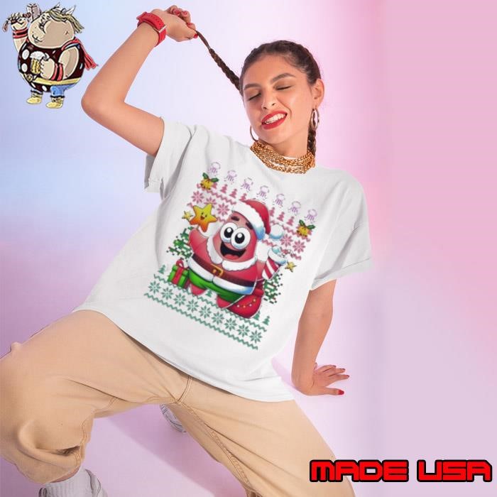 Patrick Star merry Christmas Hat Santa Ladies tee