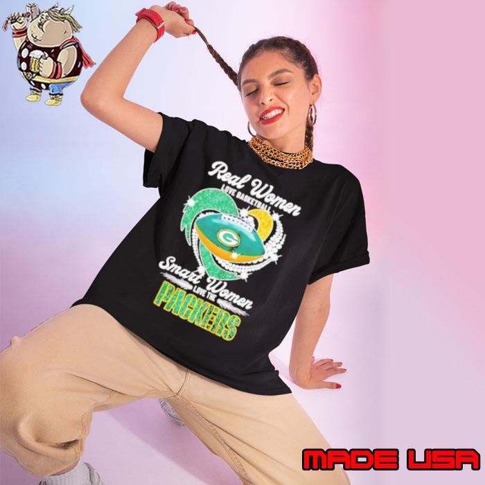 Real women love football smart women love the Packers helmet lights Ladies tee