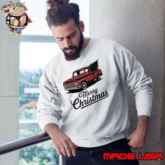 Red Pickup Truck Christmas Tree Vintage Christmas Men Women Long Sweatshirt