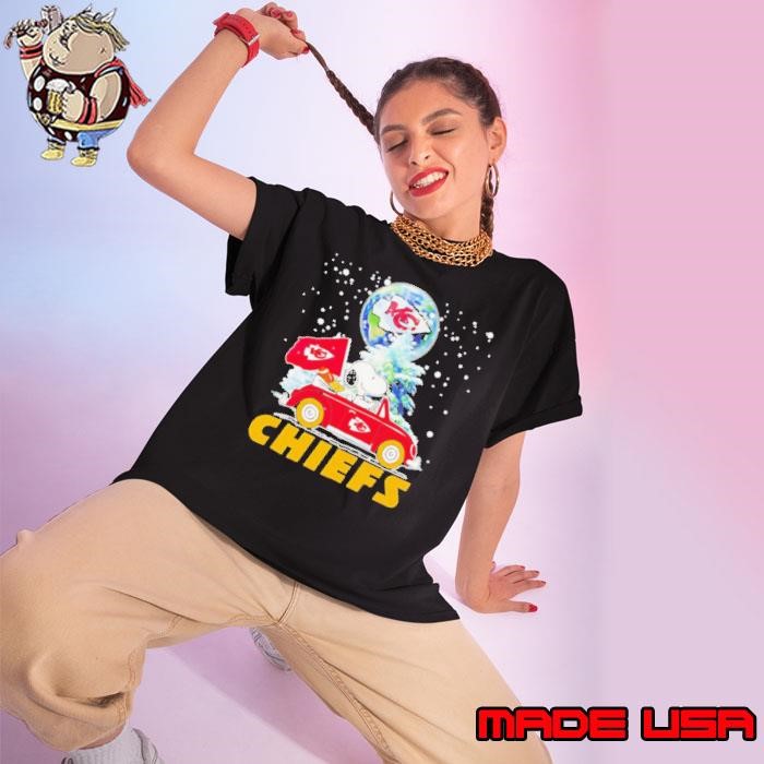 Snoopy driving car Let’s go Kansas City Chiefs Christmas Ladies tee