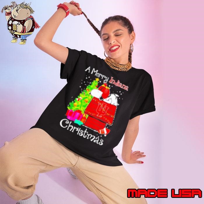 Snoopy fan of Hoosiers a Merry Indiana Christmas Ladies tee