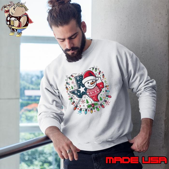 Texas snowman Christmas lights ugly Sweatshirt