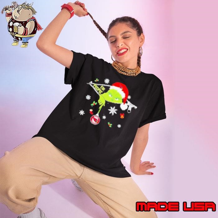 The Grinch Ew People holding Arizona Cardinals Christmas ornament Ladies tee