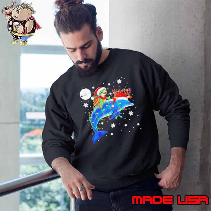 Turtle Reindeer Dolphin Christmas lights hat santa Sweatshirt