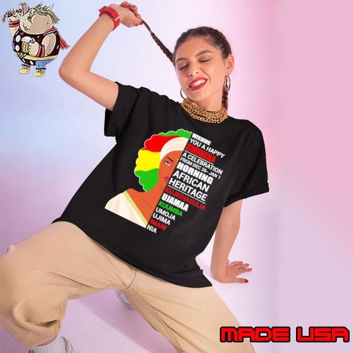 Wishing you a happy kwanzaa a celebration horning african heritage Ladies tee