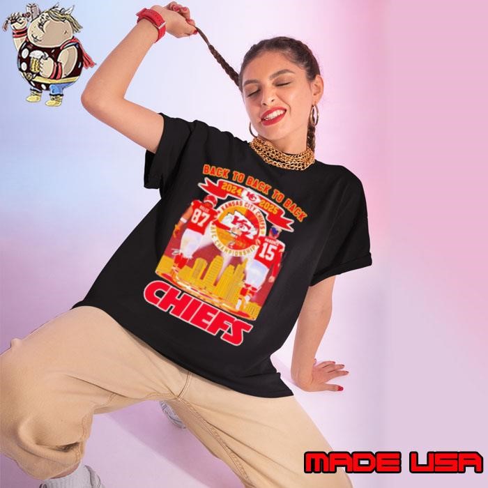 Back to back to back 2024 2025 Chiefs Travis Kelce and Patrick Mahomes Ladies tee