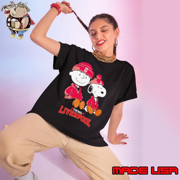 Charlie Brown and Snoopy YNWA Liverpool sitting Ladies tee