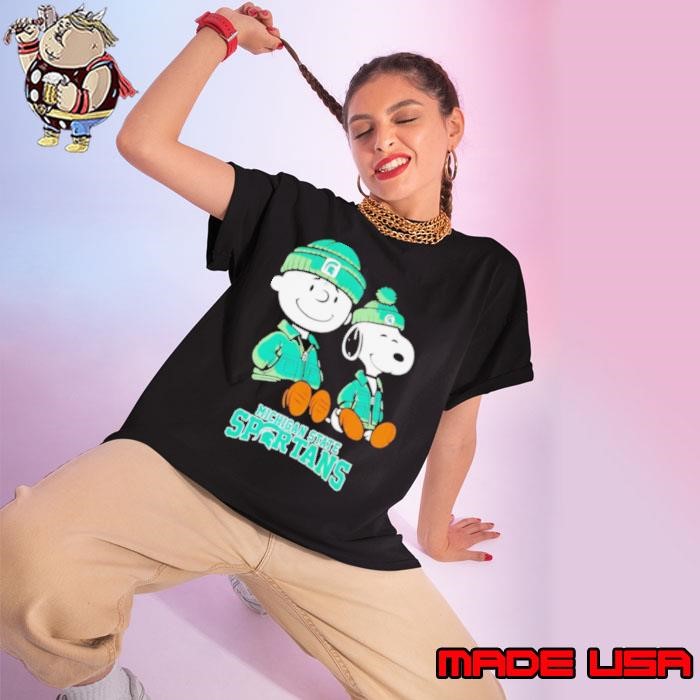 Charlie Brown and Snoopy sitting Michigan State Spartans Ladies tee