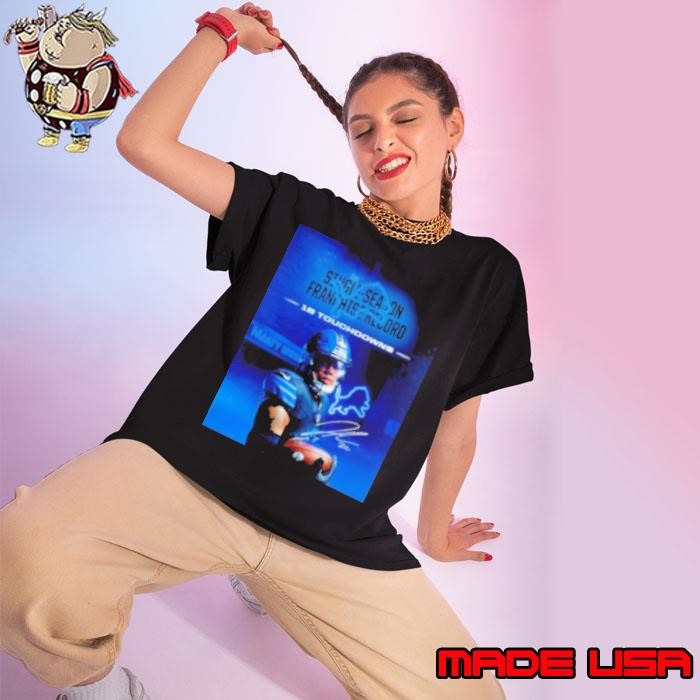 Detroit Lions single season franchise record 18 touchdowns Jahmyr Gibbs signature Ladies tee