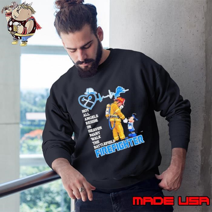Heartbeat Detroit Lions Mickey firefighter not all angels reside in heaven many walk the battlefield Sweatshirt