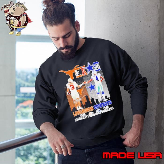 Quinn Ewers and Dak Prescott Longhorns Saturdays Cowboys Sundays Sweatshirt