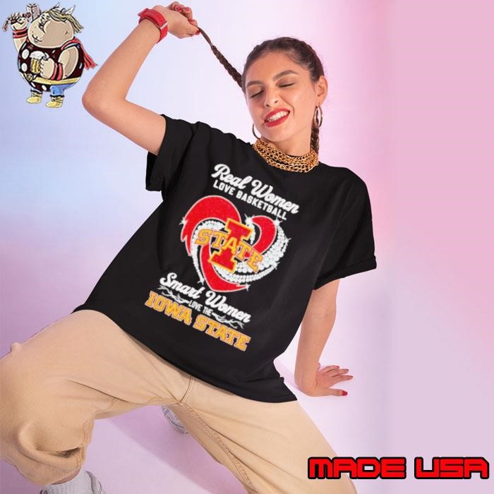 Real women love basketball smart women love the Iowa State diamond heart Ladies tee