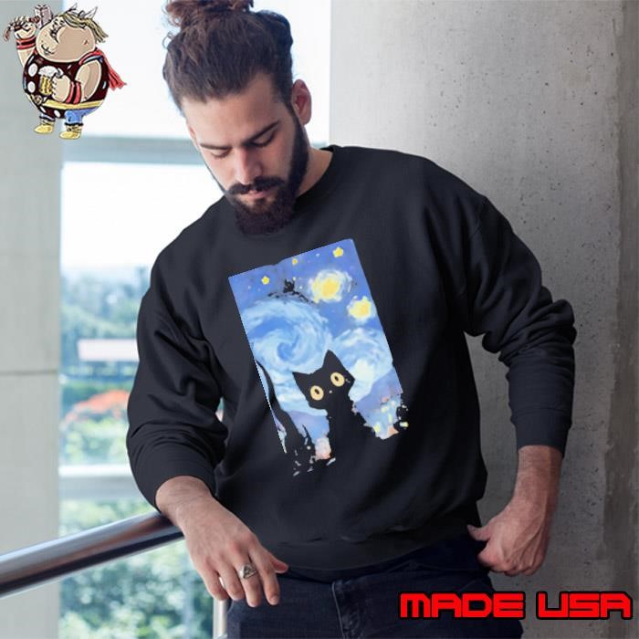 Vincent Van Gogh Starry Night Black Cat Sweatshirt
