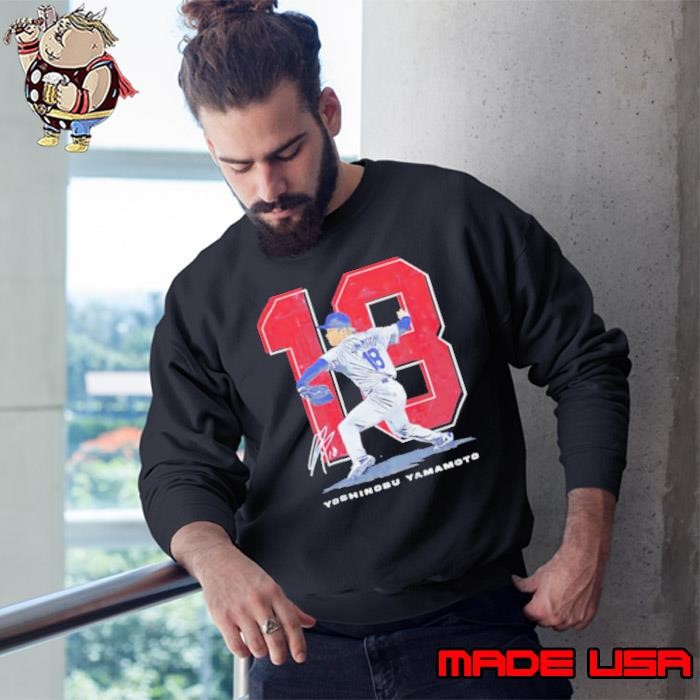 Yoshinobu Yamamoto #18 Los Angeles Dodgers Japanese signature Sweatshirt