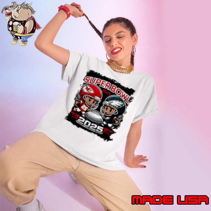 Cartoon Superbowl 2025 Chiefs vs Eagles Ladies tee