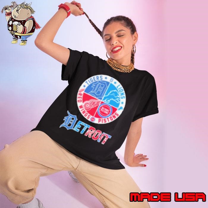 Detroit Tigers X Detroit Lions X Detroit Red Wings X Detroit Pistons Logo Ladies tee