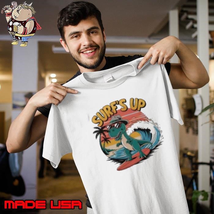 Dino Surf's Up dinosaur wearing sunglasses and a hat Unisex