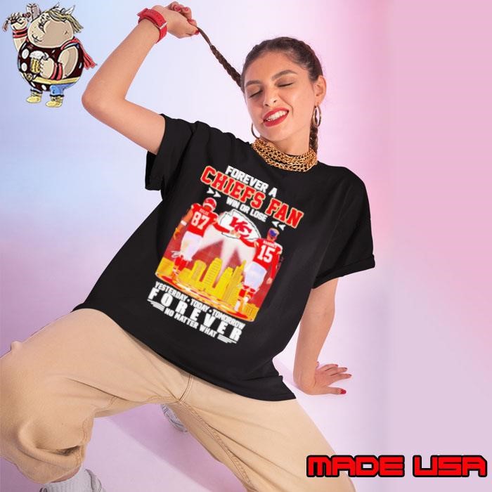 Forever a Chiefs fan win or lose forever no matter what city skyline signature Ladies tee