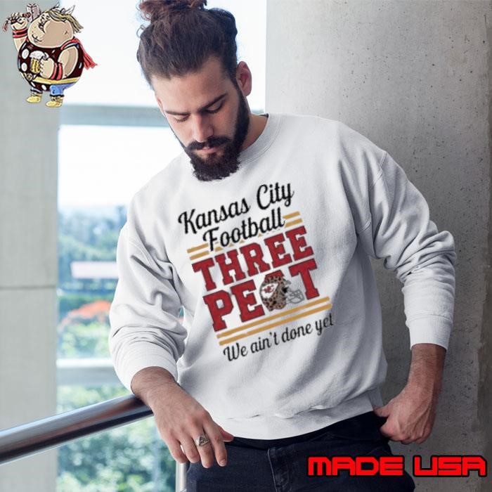 Kansas City Chiefs Football Three Peat We Ain't Done Yet Helmet Leopard Sweatshirt