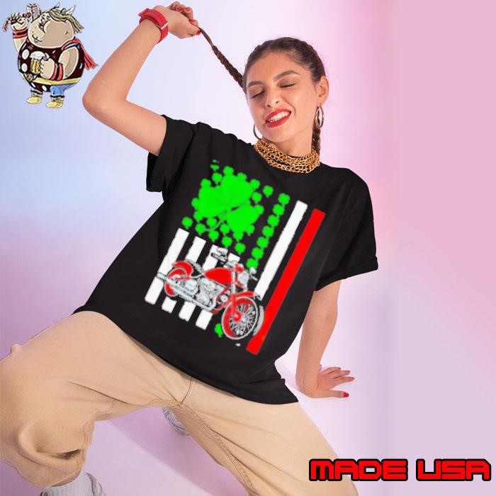 Motorcycle St Patrick’s day Irish American flag Ladies tee