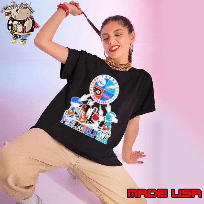 Snoopy And Charlie Brown Philadelphia 76ers Philadelphia Flyers Philadelphia Phillies Philadelphia Eagles The Peanuts Skyline Ladies tee