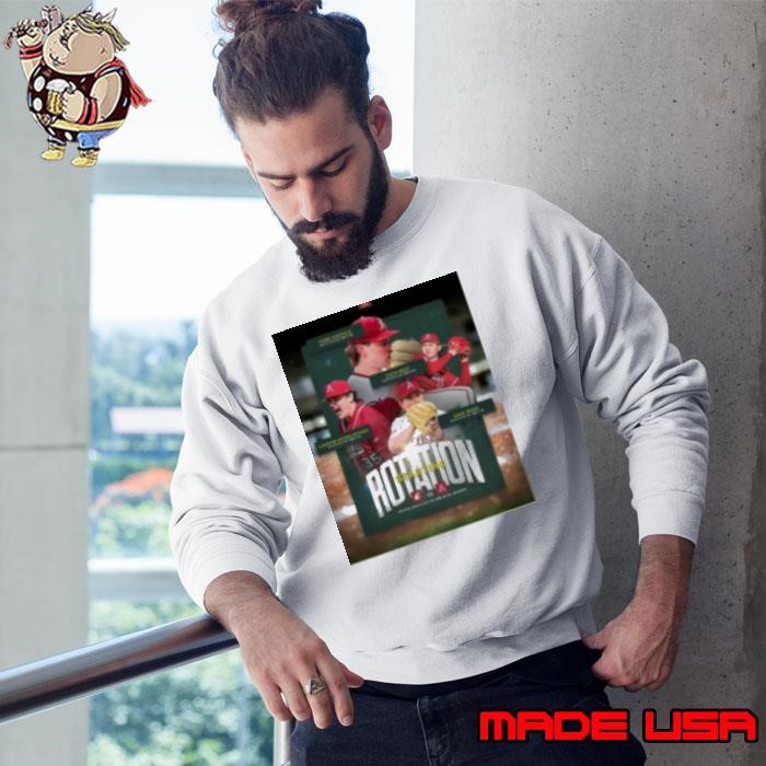 Zach Root Landon Beidelschies and Gage Wood Arkansas Razorbacks Vs Washington State Cougars Baseball Rotation Starting Sweatshirt