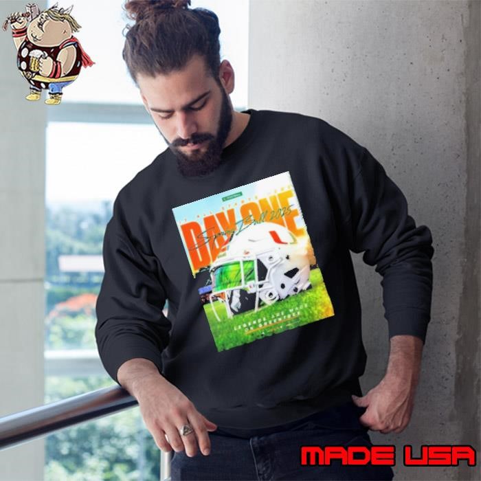 MiamiHurricanes It All Starts Here Day One Spring Ball 2025 Legends Are Made On Greentree Helmet Poster Sweatshirt