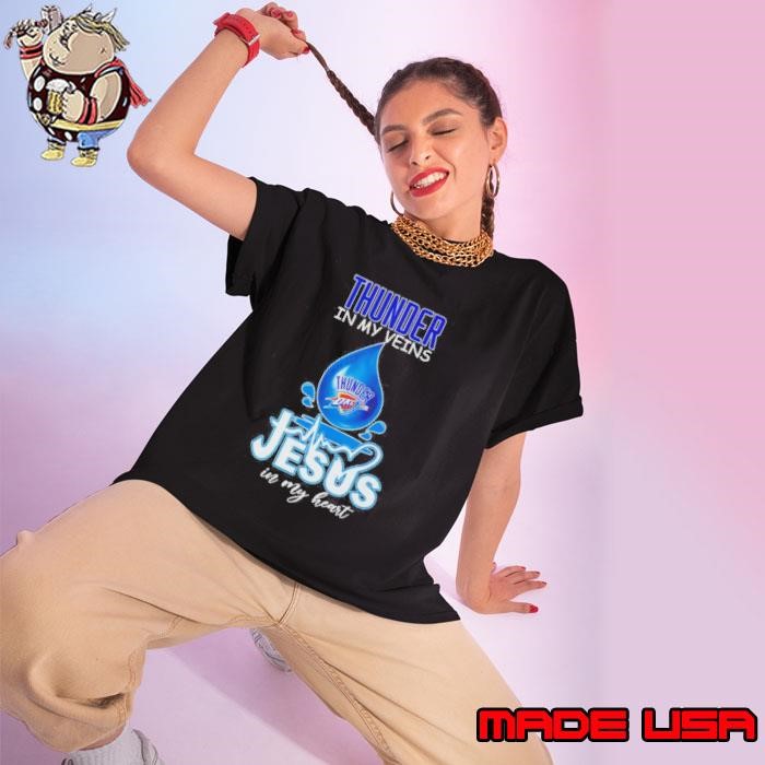 OKC Thunder In My Veins Jesus In My Heart Drop Blood Ladies tee