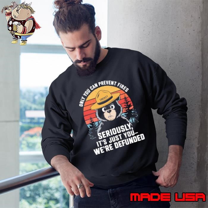 Only You Can Prevent Forest Fires Seriously We're Defunfed Bear Vintage Sunset Sweatshirt