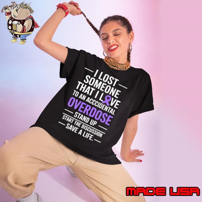 Overdose Awareness Lost someone I love Purple Ribbon Ladies tee