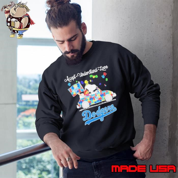 Snoopy Drive Car Los Angeles Dodgers Autism Accept Understand Love shirts Sweatshirt