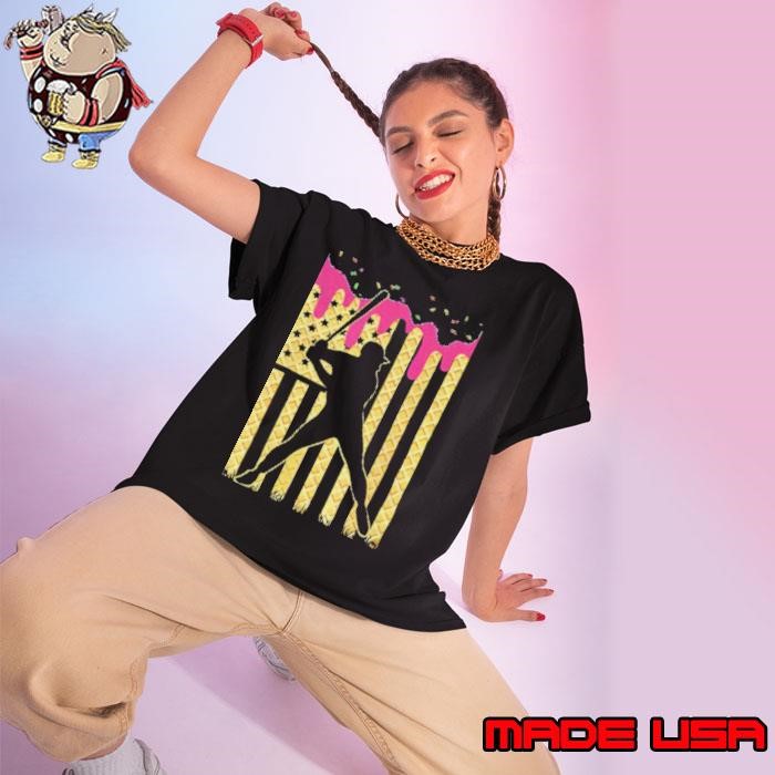 Baseball Ice Cream Drip American flag Ladies tee