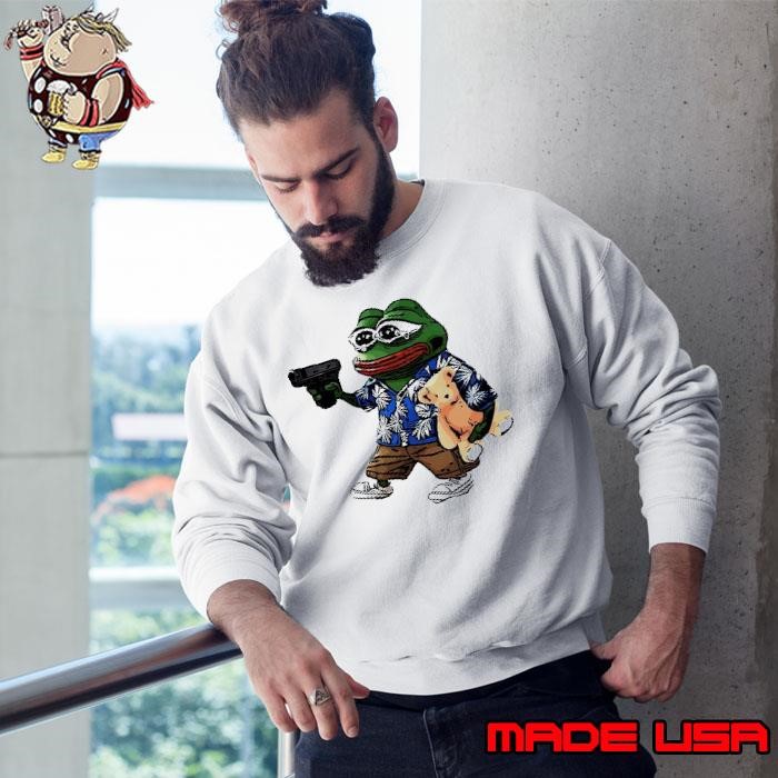 Creasy Fren Frog Holding Bear Gun Sweatshirt
