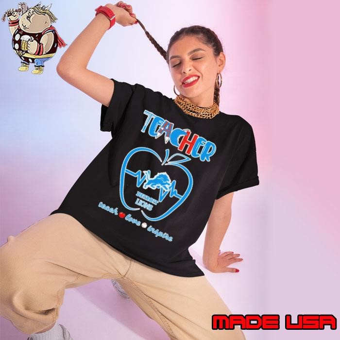 Detroit Lions teacher apple teach love inspire Ladies tee