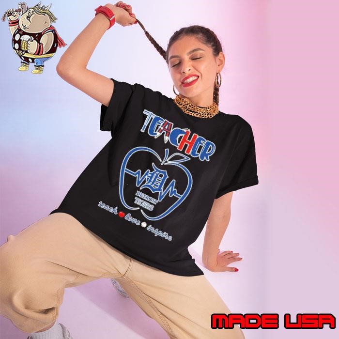 Detroit Tigers teacher apple teach love inspire Ladies tee